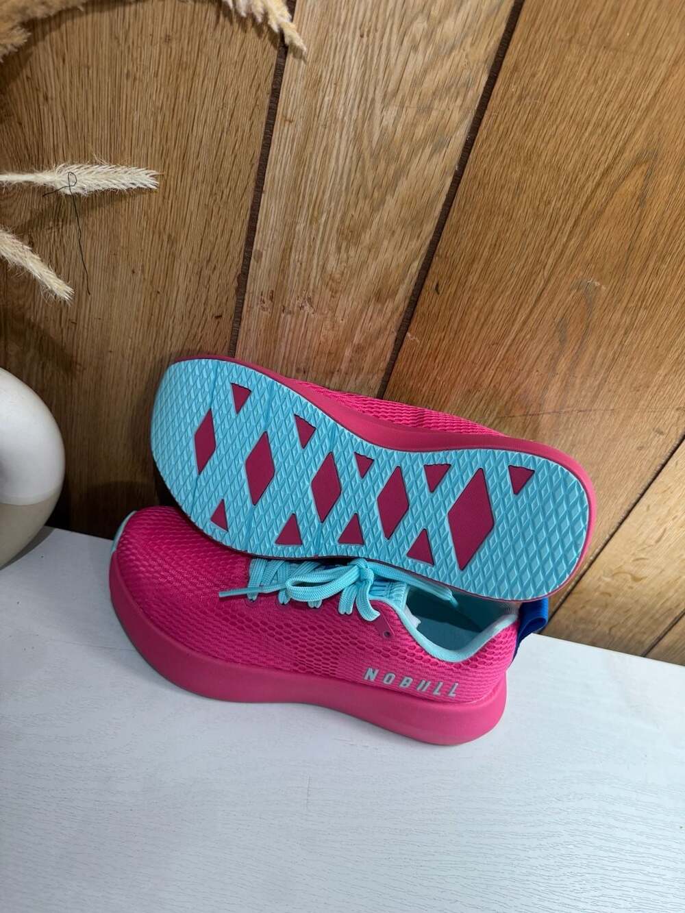 NoBull Diamond Mesh Pink and Blue Athletic Training Shoes Women's Size 8